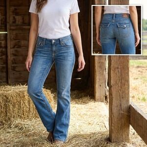 Stitch's The Chekore Jeans Womens 28 Boot Flare Low Rise Crow Indian Head Button